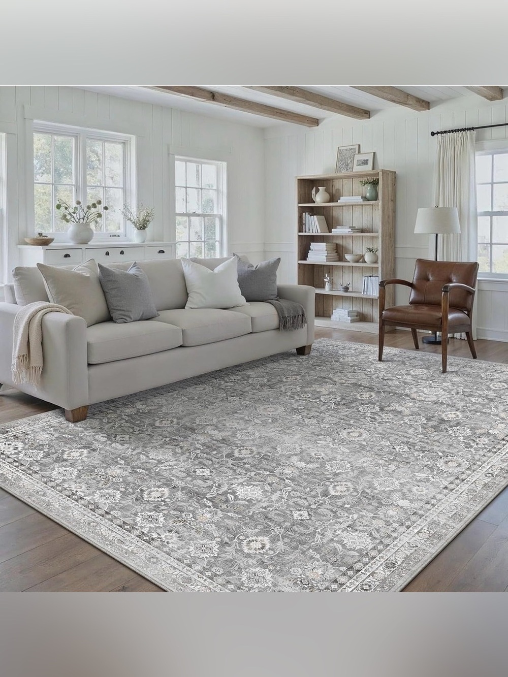 6x9 Grey & Beige Washable Area Rug